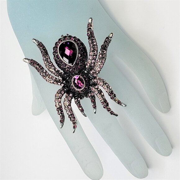 SPIDER Tarantula Pink Crystals Stretch Band Large Spider Charm Ring - Picture 4 of 12